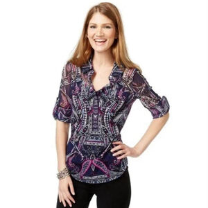 Women's International Concepts Navy Purple Paisley Top XL